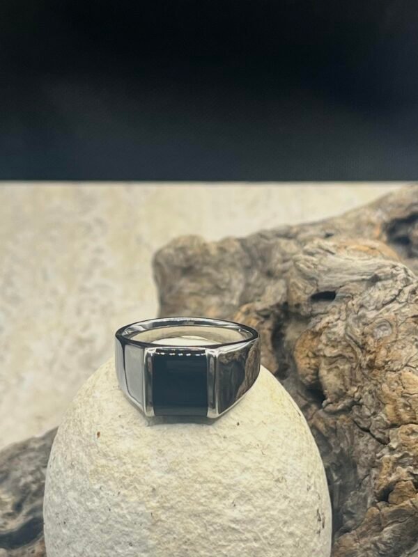 Ατσάλινο Δαχτυλίδι Silver Black Stone Square