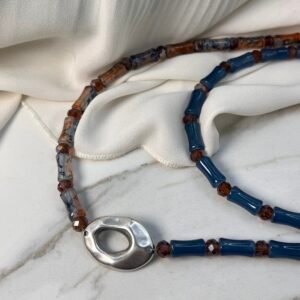 Μακρύ Κολιέ Metal Vintage Blue
