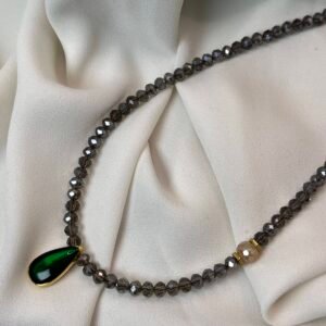 Κοντό Κολιέ Green Drop Grey